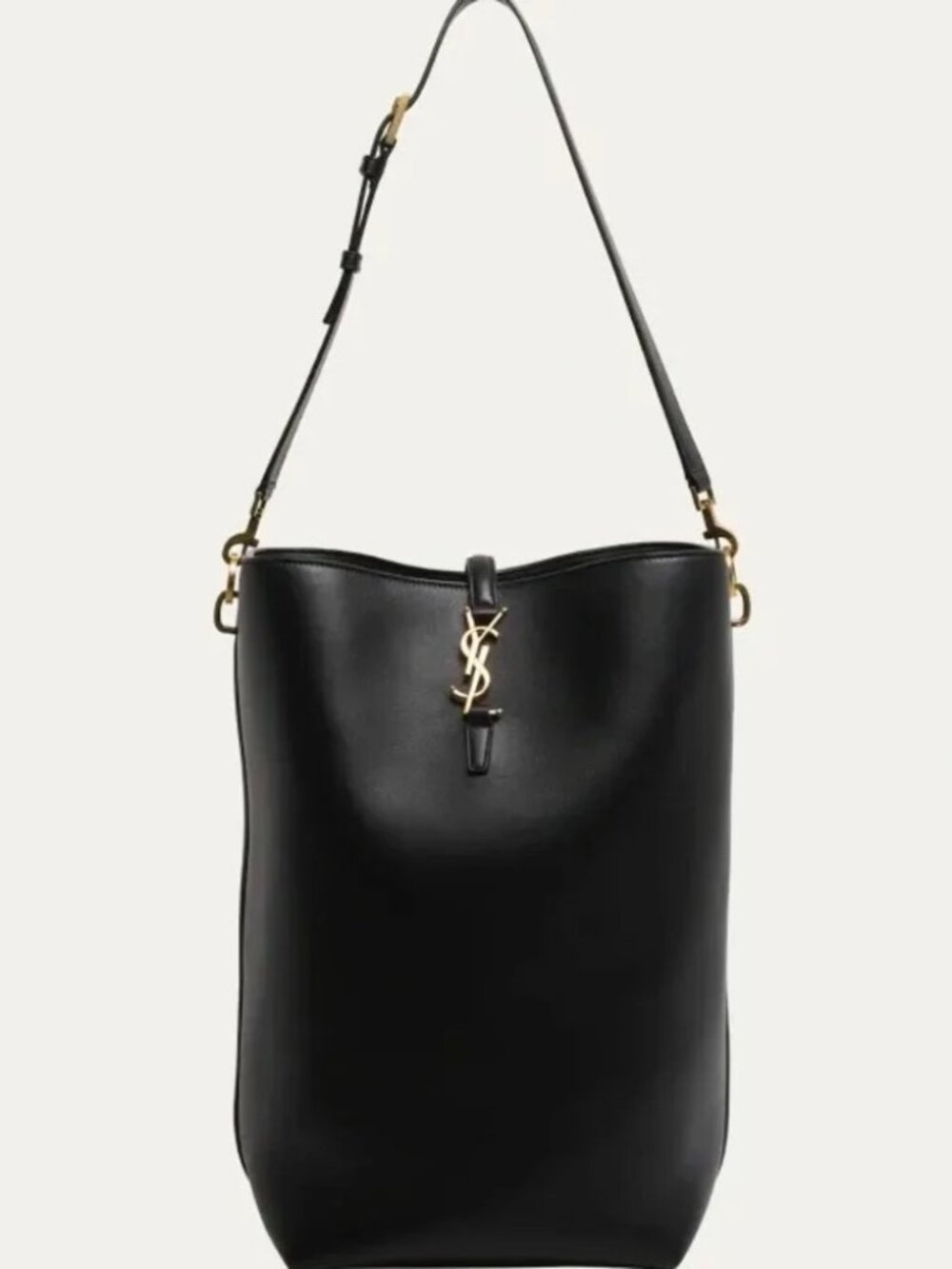 Saint Laurent YSL LE 37 Long Leather Bucket Shoulder Bag Oversized Black